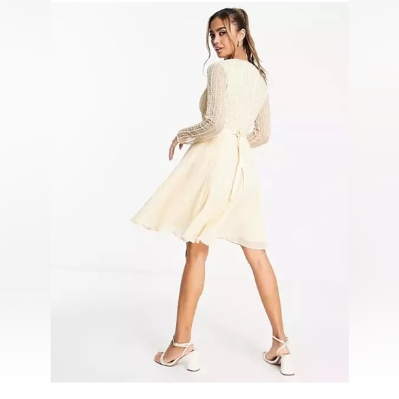 ASOS DESIGN Womens Linear Embellished Bodice Mini Dress Cream SIZE 4 pearls - Picture 4 of 13